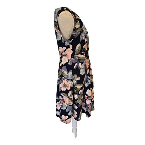Liz Claiborne Sleeveless Pleated Navy Blue Floral Dress Women's 10 - Picture 2 of 12